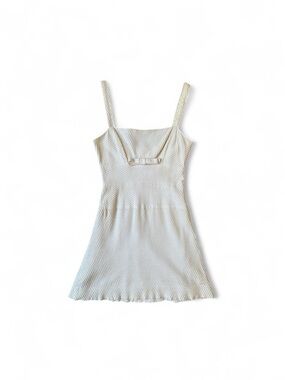 Vintage Odessa Cream Waffle Knit Square Neck Mini Dress with Bow Small